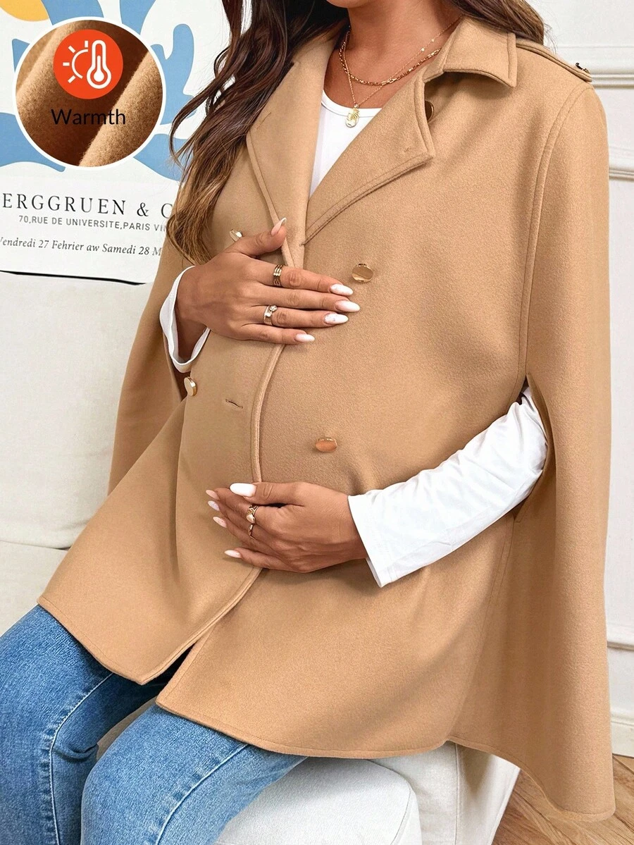 SHEIN Chaqueta regular con cuello de solapa y estilo de capa de doble botonadura de unicolor para maternidad