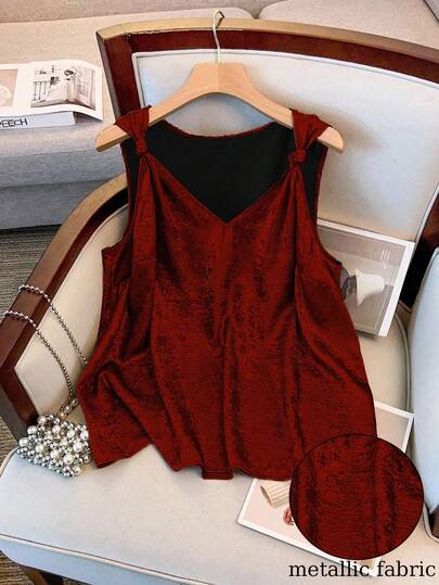 GlowEve CURVE 大码无袖金属色扭纹夏季衬衫