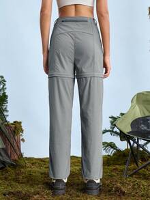 In My Nature Pantalones de senderismo de unicolor minimalistas y desmontables con cremallera para mujer - Gris - View 9