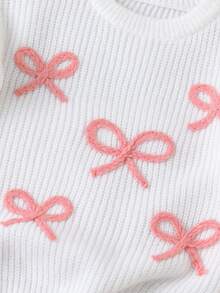 SHEIN Young Girl New Fashionable Versatile Cute Casual Bow Knit Pullover Sweater Fall Winter Fall - White - View 4