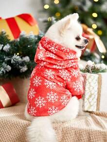 PETSIN 1 pieza Sudadera con capucha de felpa con estampado de copos de nieve rojo navideño para gatos y perros - Multicolor - Ver 7
