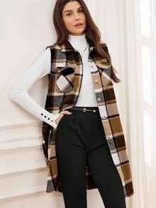 Miaspire Plaid Pocket Sleeveless Casual Women Vest Jacket - Multicolor - View 6