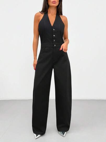 EURMUSE Damjumpsuit i denimstil med Y2K-motiv