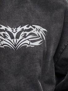 TypaGal Women's Dark Grey Gothic Oversize Sweatshirt With Prints,Grunge Punk Y2k Style For Autumn Concert,Cozy Alt Winter Halloween,Work Outfits - Black - View 6