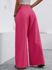 EMERY ROSE 女士纯色高腰褶皱口袋阔腿宽松休闲裤 - 玫紅色 - 查看 2