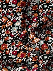 SHEIN LUNE 女式碎花休闲衬衫，适合夏季碎花衬衫荷叶边袖衬衫女式碎花衬衫碎花上衣女式秋季服装别致女式衬衫 - 彩色 - 查看 3