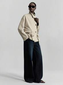 Ontre 2025新款女士秋季时尚通勤纯色抽绳腰带风衣 - 卡其色 - 查看 9