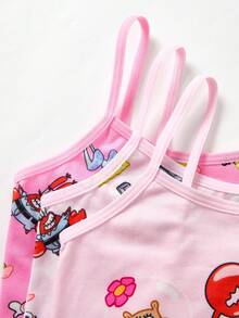 SpongeBob SquarePants | SHEIN 3pcs Young Girl Pink Cute Cartoon Print Longline Cami Tops,Cute,Kawaii,Sweet Fall Winter - Pink - View 3