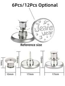 SHEIN 6 Pcs/12Pcs Jeans Buttons Replacement 17mm No Sewing Metal Button Repair Kit Nailless Removable Jean Buttons Replacement Combo Valentines Wedding, Birthday, Buttons, Sewing, Sewing Supplies, Sewing Accessories, Craft Supplies, DIY, Crafts For Adults