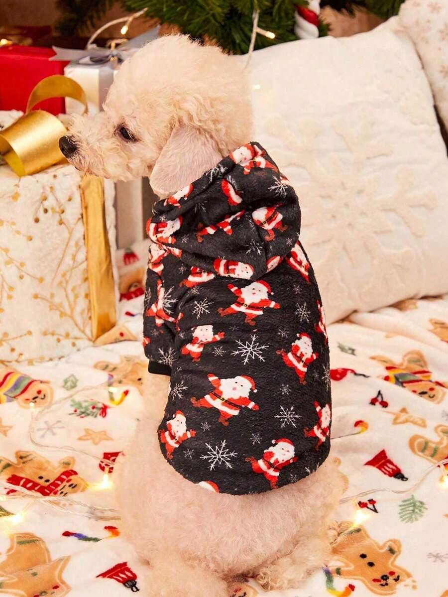 PETSIN 1件狗狗连帽卫衣，圣诞驯鹿图案宠物服装 - 彩色 - 查看 1