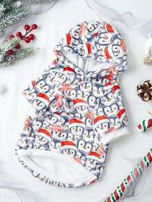 PETSIN 1 件宠物狗连帽运动衫，圣诞老人和驯鹿印花 - 彩色 - 查看 3