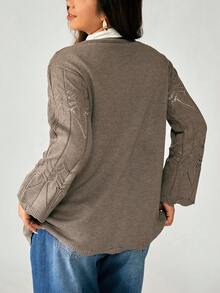 EMERY ROSE Elegant Mature Hollow Floral Pattern Cardigan, No Buttons - Mocha Brown - View 2