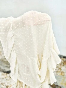 Lumivelle 全新纹理雪纺 V 领荷叶边系带衬衫 - 杏色 - 查看 7