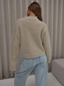 MUSERA 高领蓬松针织长袖开衫，优雅可爱性感街头风，适合夜间外出、冬季、晚宴、春季派对等场合。 - 卡其色 - 查看 2