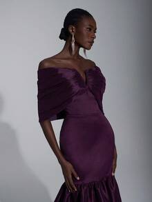 Elitara Elegant, Romantic, Sexy, Fashionable, Deep Purple, Satin Stretch Fabric, Fishtail Skirt, Train, Backless, Fashionable, Influencer, Festival, Vacation, Birthday Party, Wedding Event, Formal Gala Dress - Dark Purple - View 4