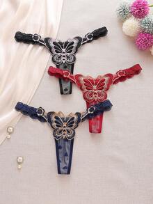 SHEIN 3pcs/Pack Women's Low Waist Lace Thong Panties, Random Heart Pattern - Multicolor - View 6