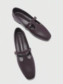 CUCCOO BIZCHIC Damen Quadratische Spitze Flache Niedriger Absatz Slip-On Loafer, Bequem & Vielseitig, Kaffee/Schwarz Farbe, Leicht für den Arbeitsweg