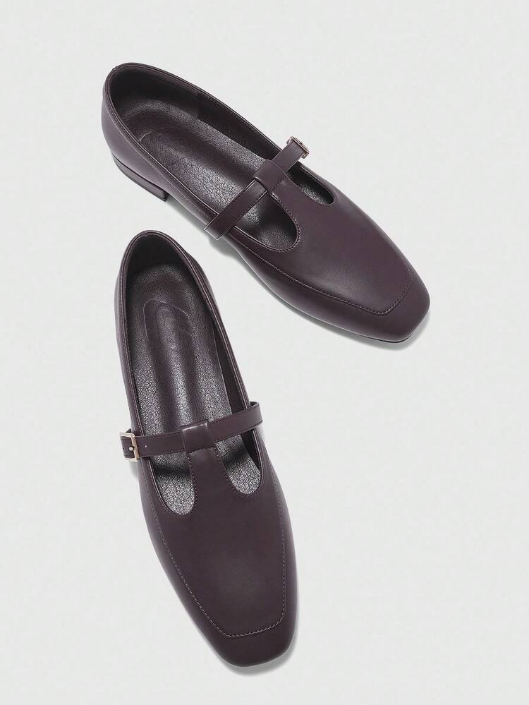 CUCCOO BIZCHIC Women's Square Toe Flat Low Heel Slip-On Loafers, Comfortable & Versatile, Coffee/Black Color, Lightweight For Commuting For Christmas Spring Shoes