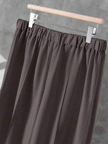 Linhara Plus Size Solid Color Casual Tie-Up Top And Wide Leg Pants 2 Pieces Set - Rust Brown - View 6