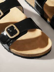 Solecia New French Style Casual Flat Beach Sandals - Black - View 5