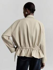 Ontre 2025新款女士秋季时尚通勤纯色抽绳腰带风衣 - 卡其色 - 查看 10