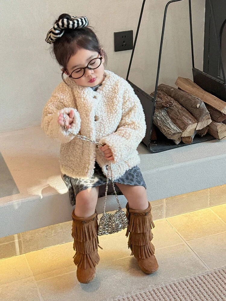 Toddler Girls' Fleece Long Sleeve Solid Color Jacket, Comfortable For Autumn/Winter