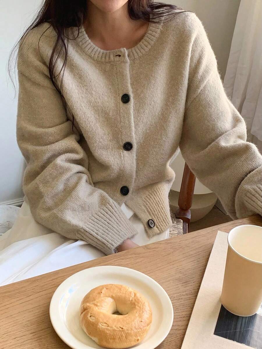 DAZY Women's Solid Color Elegant Korean Style Long Sleeve Cardigan, Autumn/Winter