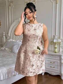 Roveilla 大码蝴蝶结荷叶边A字型派对连衣裙 - 粉色 - 查看 4