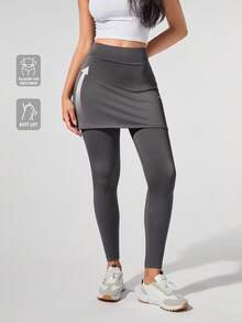 Fluxe High Waist Tummy Control Yoga Pants, Squat Proof Booty Lifting Leggings - Grey - View 6