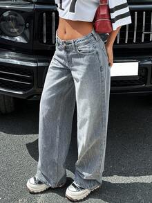 SHEIN Tall Calça jeans feminina cintura baixa perna larga vintage Y2K alta