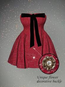 Viva Relle Abito mini tubino in maglia a quadri vintage rosso con fiocco, abito per Capodanno, abito, abito da festa, abito invernale, abito in maglia, abito a maniche lunghe, abito da donna, abito bordeaux, abito da festa - Rosso - Visualizzare 8