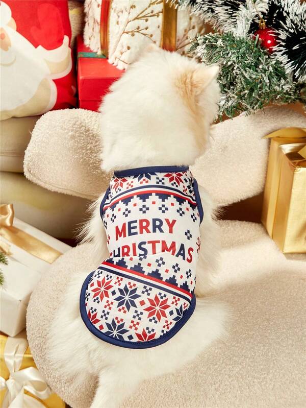 PETSIN 1pc Pet Christmas Merry Christmas Jacquard Pattern Printed Dog Vest