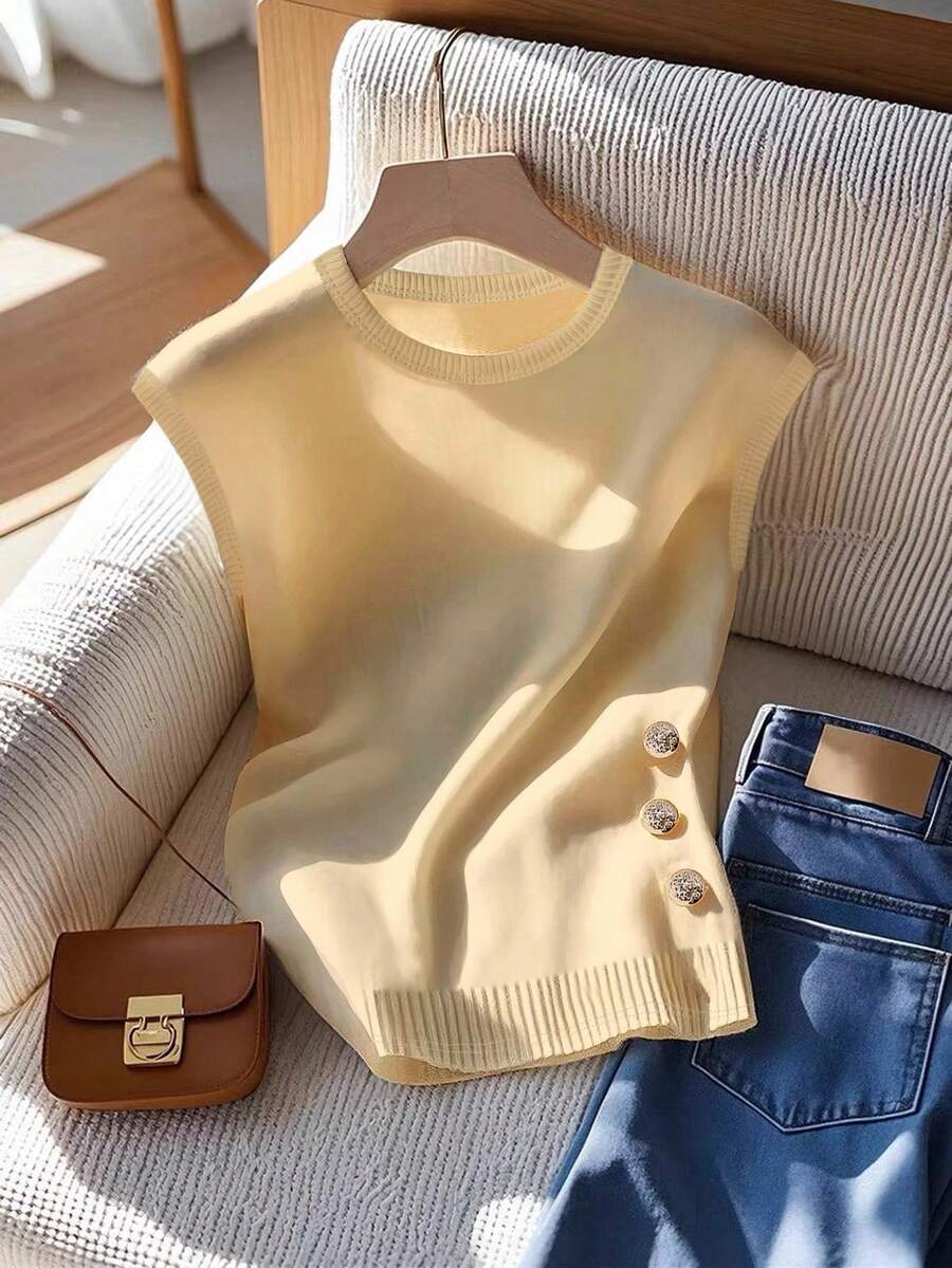 GlowEve Women's Casual Sleeveless Loose Fit Tank Top, Summer - Khaki - View 1