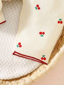 SHEIN 新生女婴卡通可爱樱桃领开襟上衣和裤子时尚优雅