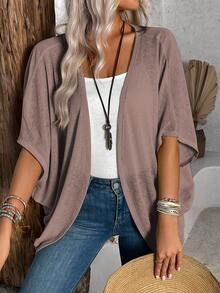 EMERY ROSE 女士休闲纯色轻薄拉链外套，适合秋夏季节穿着，棕色秋季开衫，休闲款 - 摩卡棕 - 查看 5