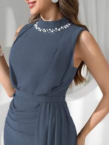 Coutiva Luxury Sequin & Pearl Collar Evening Gown, High-End Formal Dress With Elegant Vibe