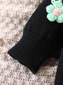 SHEIN Bộ đồ liền thân dệt kim dài tay cho bé gái, bộ đồ liền thân thoải mái có chân, thanh lịch và thời trang, phù hợp cho mùa thu/đông, màu be, đa năng để mặc hàng ngày, trong nhà, ngoài trời và du lịch - màu đen - Xem 6