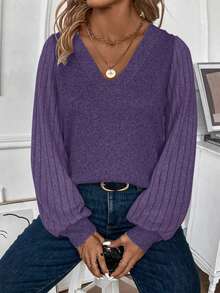 EMERY ROSE Koszulka z dekoltem w serek w dużym rozmiarze, modna, swobodna, jesienno-zimowa nowość