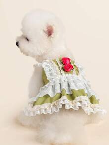 PETSIN 1件猫狗通用宠物衣服，可爱立体玫瑰花连衣裙，公主风狗狗裙 - 綠色 - 查看 2