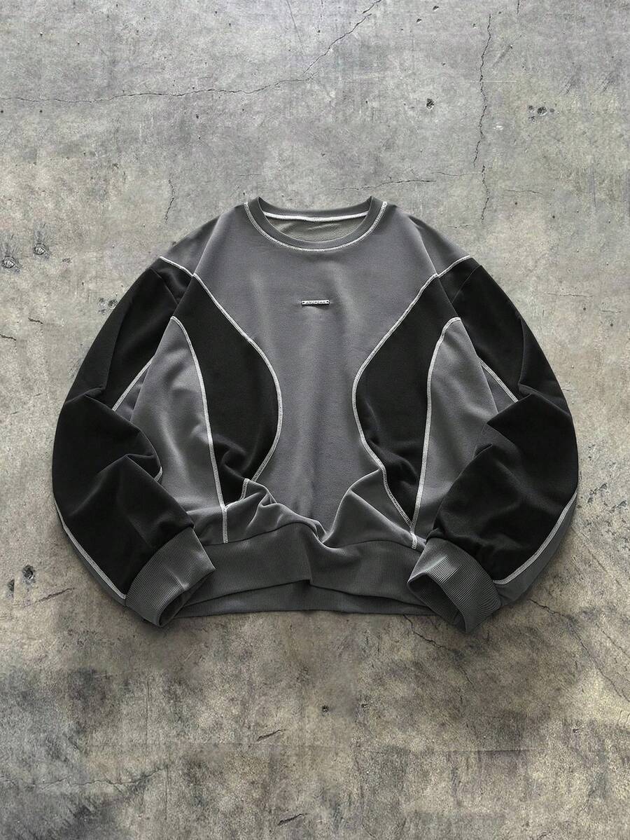 AXEPEAK 秋冬休闲街头风格圆领长袖男士运动衫 - 深灰色 - 查看 1