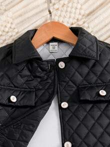 SHEIN Tween Girl Flap Detail Quilted Jacket & Skirt - Black - View 10