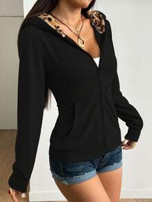 StreetHx Áo nỉ đi làm dáng ôm vừa vặn dành cho nữ, màu xám, họa tiết da báo mờ, phong cách Punk Y2K đa năng, tay dài nhẹ, thích hợp cho mùa xuân và mùa thu - màu đen - Xem 6