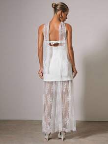 COSMINA Women's Fashionable Elegant Lace Patchwork Dress - White - View 2