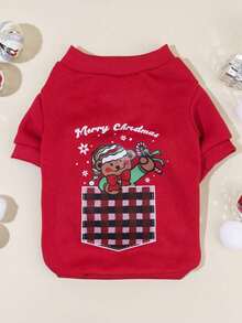PETSIN 1件宠物圣诞主题羊毛红色运动衫 - 紅色 - 查看 1