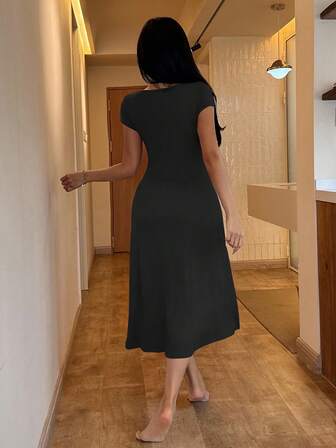 SHEIN Elegant stickad nattlinne med textur och rosett i spets för kvinnor