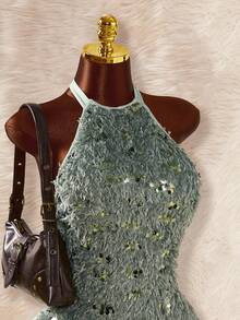 Amplova Váy ngắn hở vai bằng vải sequin trơn màu dành cho nữ - Nhiều màu - Xem 7