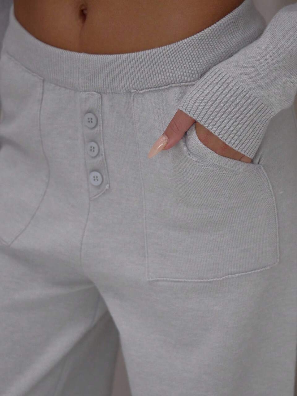 Button Down Detail Wide Leg Knit Trousers Only Cute Classy Sexy Streetwear Night Out Winter Evening Party Elegant