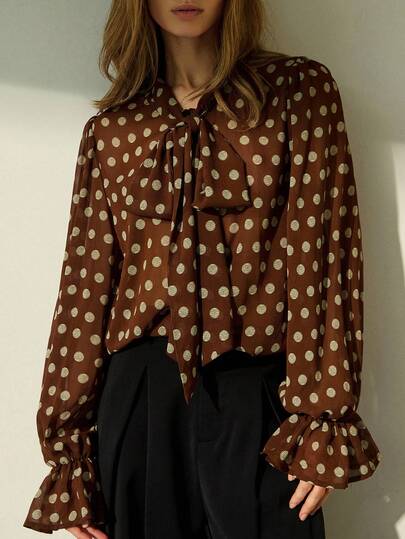 Aveloria Modichic Elegant Ribbon Decor Loose Fit Long Sleeve Blouse