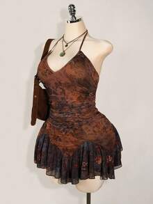 SHEIN ICON Đầm nữ mùa hè phong cách phương Tây đơn giản thời trang Y2k mùa xuân bãi biển Boho xanh lá cây thời trang kỳ nghỉ gợi cảm cho nữ kèm quần short bên trong - Nhiều màu - Xem 3