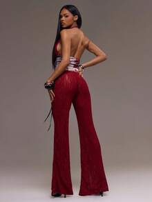 MUSERA Women Jumpsuits  Party Lace Halter Neck Flare Cinched Corset Waist Jumpsuit Elegant Summer Casual - Black - View 2